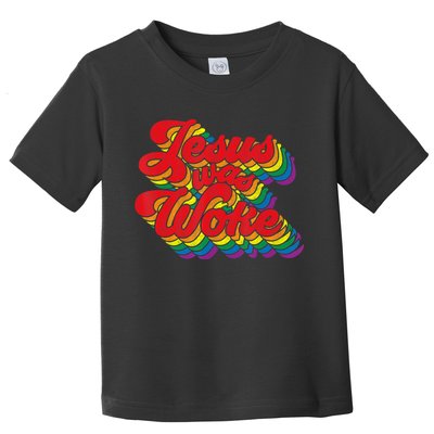Vintage Retro Christian Ally Pride Rainbow Jesus Was Woke Toddler T-Shirt