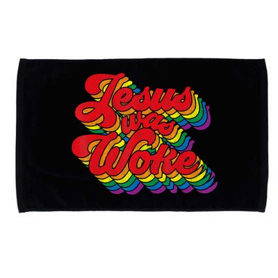 Vintage Retro Christian Ally Pride Rainbow Jesus Was Woke Microfiber Hand Towel