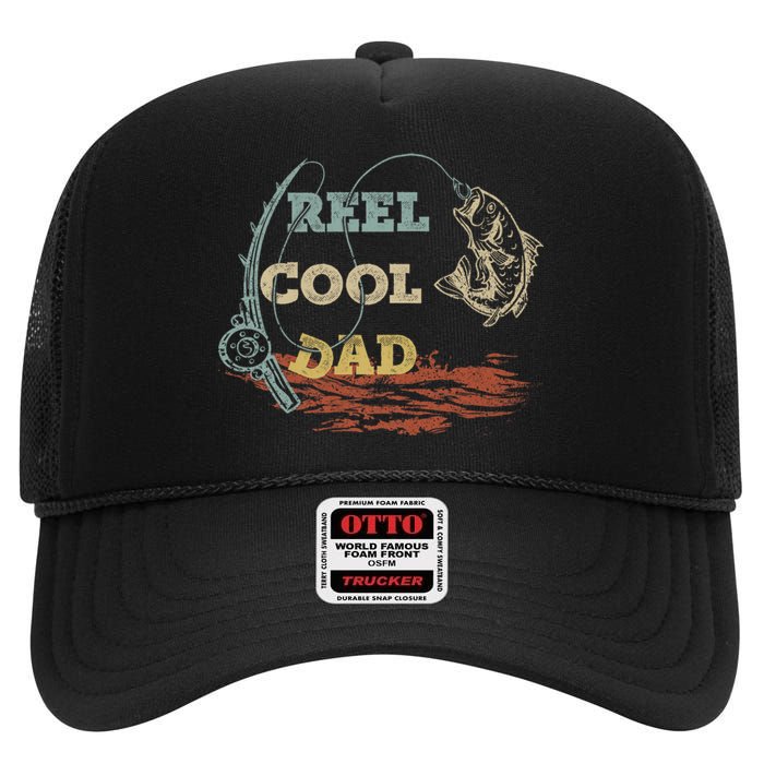 Vintage Reel Cool Dad Fisherman FatherS Day Fishing Lover High Crown Mesh Back Trucker Hat