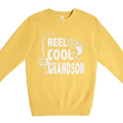 Vintage Reel Cool Grandson Birthday Fishing Premium Crewneck Sweatshirt