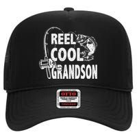 Vintage Reel Cool Grandson Birthday Fishing High Crown Mesh Back Trucker Hat