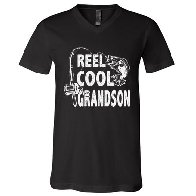 Vintage Reel Cool Grandson Birthday Fishing V-Neck T-Shirt