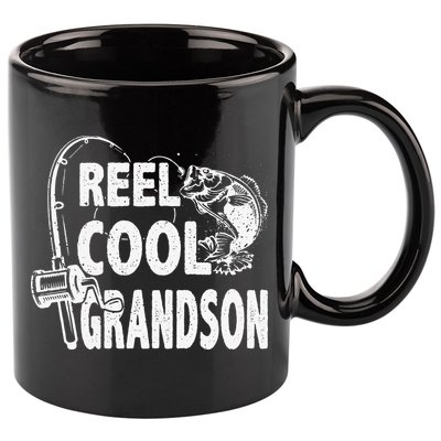 Vintage Reel Cool Grandson Birthday Fishing 11oz C Handle Ceramic Mug
