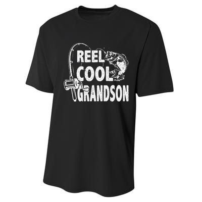 Vintage Reel Cool Grandson Birthday Fishing Performance Sprint T-Shirt