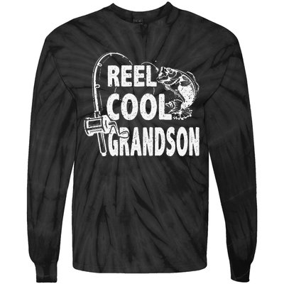 Vintage Reel Cool Grandson Birthday Fishing Tie-Dye Long Sleeve Shirt