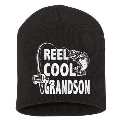 Vintage Reel Cool Grandson Birthday Fishing Short Acrylic Beanie