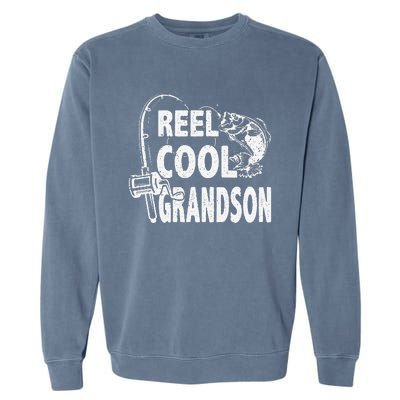 Vintage Reel Cool Grandson Birthday Fishing Garment-Dyed Sweatshirt