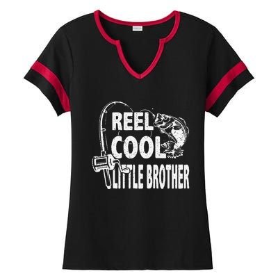 Vintage Reel Cool Little Brother Birthday Fishing Ladies Halftime Notch Neck Tee