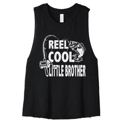 Vintage Reel Cool Little Brother Birthday Fishing Women's Racerback Cropped Tank