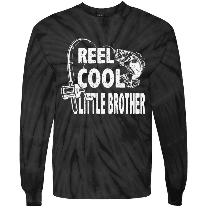 Vintage Reel Cool Little Brother Birthday Fishing Tie-Dye Long Sleeve Shirt