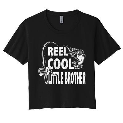 Vintage Reel Cool Little Brother Birthday Fishing Women's Crop Top Tee