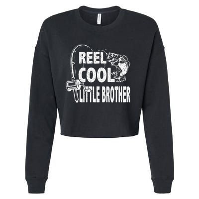 Vintage Reel Cool Little Brother Birthday Fishing Cropped Pullover Crew