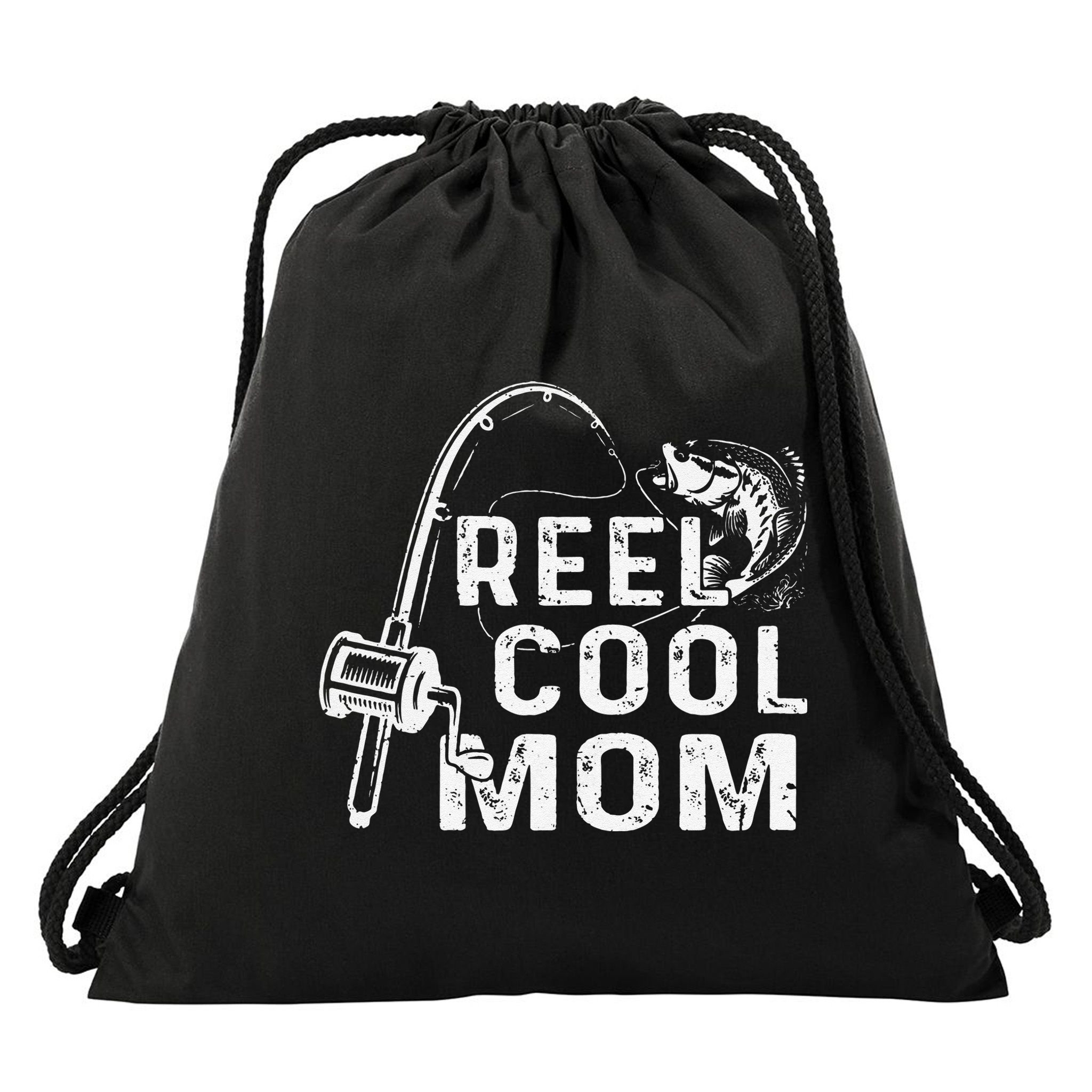 Vintage Reel Cool Mom Fishing Mom Grandma Mothers Day Drawstring Bag