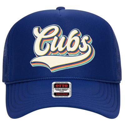 Vintage Retro Cubs Sports Logo High Crown Mesh Back Trucker Hat