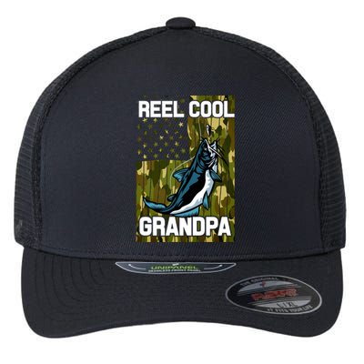 Vintage Reel Cool Grandpa American Flag Patriotic Fishing Gift Flexfit Unipanel Trucker Cap