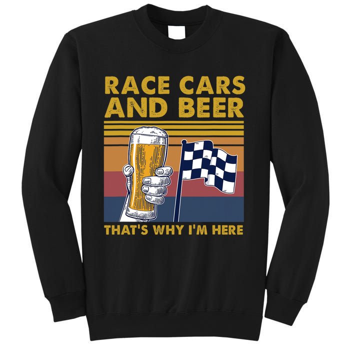 Vintage Race Cars Checkered Flag Beer Thats Why Im Here Sweatshirt