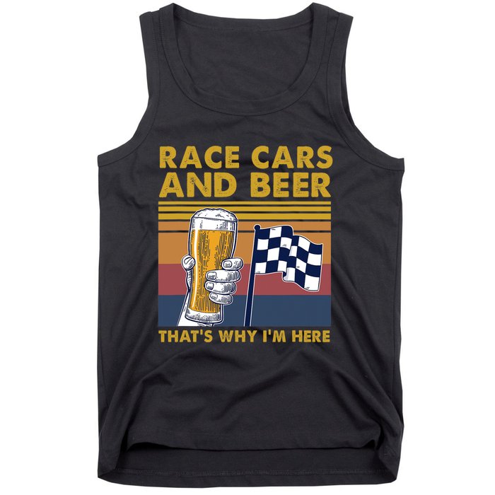 Vintage Race Cars Checkered Flag Beer Thats Why Im Here Tank Top