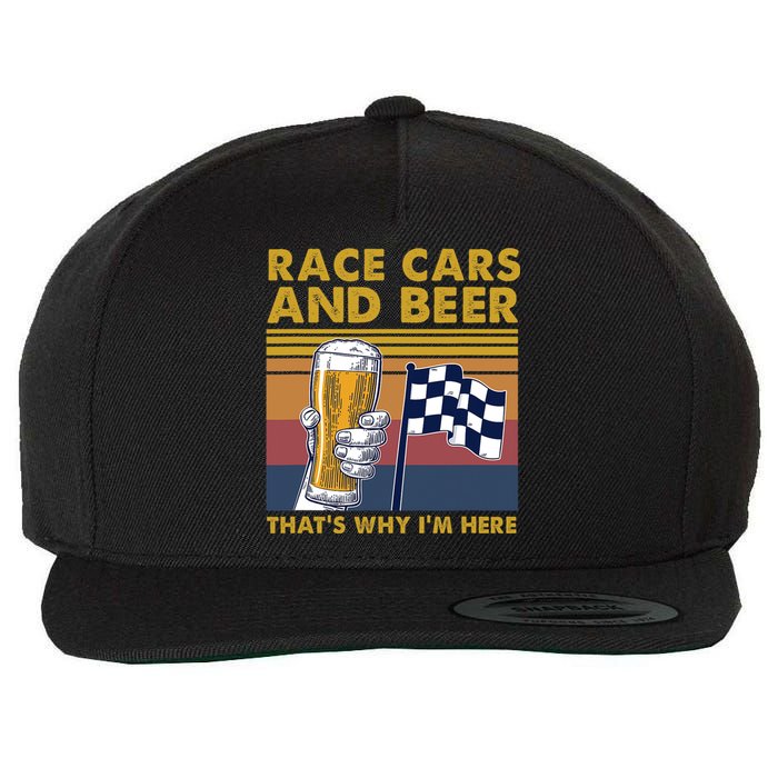 Vintage Race Cars Checkered Flag Beer Thats Why Im Here Wool Snapback Cap