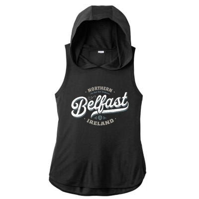 Vintage Retro City Travel Capital Belfast Northern Ireland Ladies PosiCharge Tri-Blend Wicking Draft Hoodie Tank