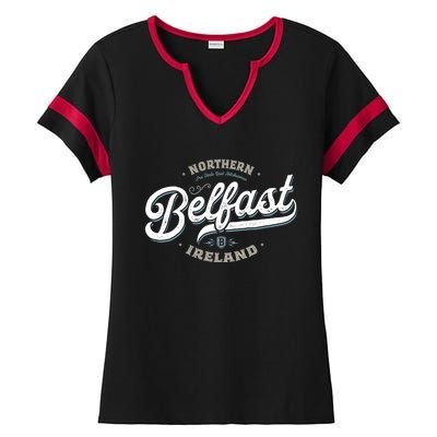 Vintage Retro City Travel Capital Belfast Northern Ireland Ladies Halftime Notch Neck Tee