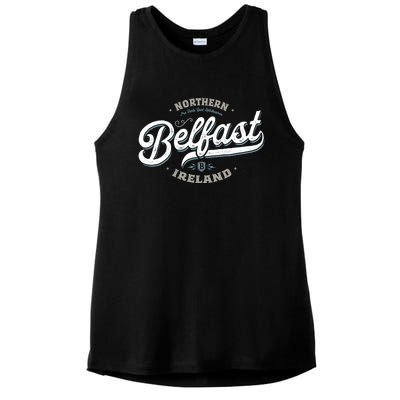 Vintage Retro City Travel Capital Belfast Northern Ireland Ladies PosiCharge Tri-Blend Wicking Tank