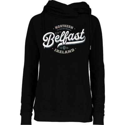 Vintage Retro City Travel Capital Belfast Northern Ireland Womens Funnel Neck Pullover Hood