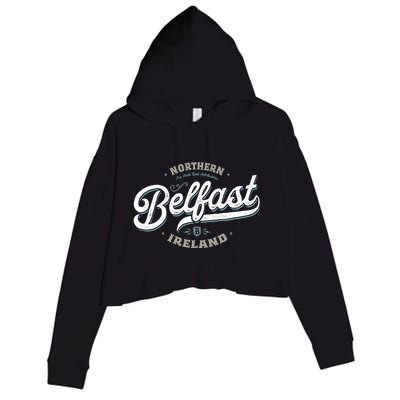 Vintage Retro City Travel Capital Belfast Northern Ireland Crop Fleece Hoodie