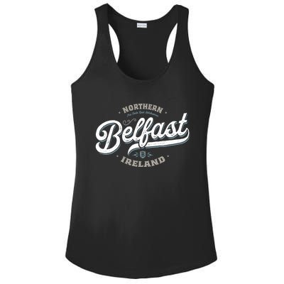 Vintage Retro City Travel Capital Belfast Northern Ireland Ladies PosiCharge Competitor Racerback Tank