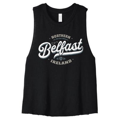 Vintage Retro City Travel Capital Belfast Northern Ireland Women's Racerback Cropped Tank