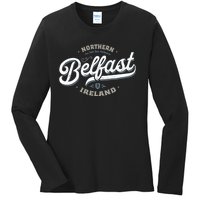 Vintage Retro City Travel Capital Belfast Northern Ireland Ladies Long Sleeve Shirt