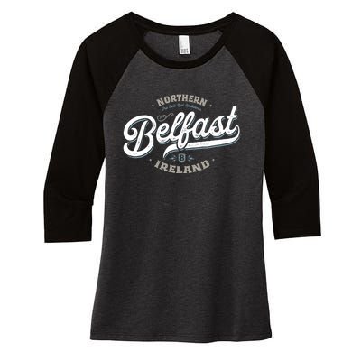 Vintage Retro City Travel Capital Belfast Northern Ireland Women's Tri-Blend 3/4-Sleeve Raglan Shirt