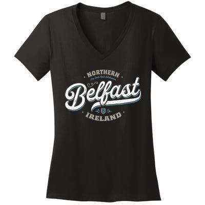 Vintage Retro City Travel Capital Belfast Northern Ireland Women's V-Neck T-Shirt