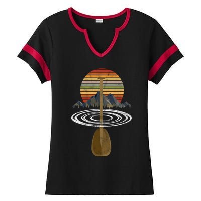 Vintage Retro Canoe Paddle And Mountains Rafting Gift Ladies Halftime Notch Neck Tee