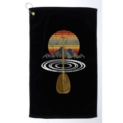 Vintage Retro Canoe Paddle And Mountains Rafting Gift Platinum Collection Golf Towel