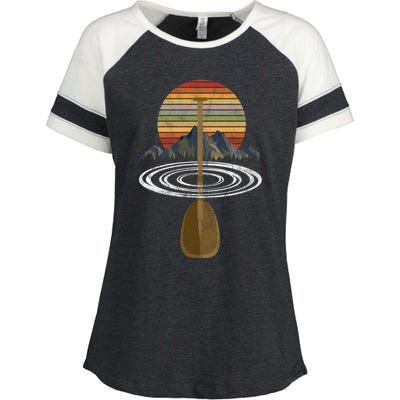 Vintage Retro Canoe Paddle And Mountains Rafting Gift Enza Ladies Jersey Colorblock Tee