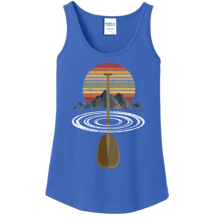 Vintage Retro Canoe Paddle And Mountains Rafting Gift Ladies Essential Tank