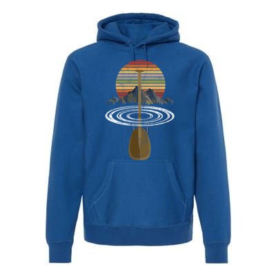 Vintage Retro Canoe Paddle And Mountains Rafting Gift Premium Hoodie