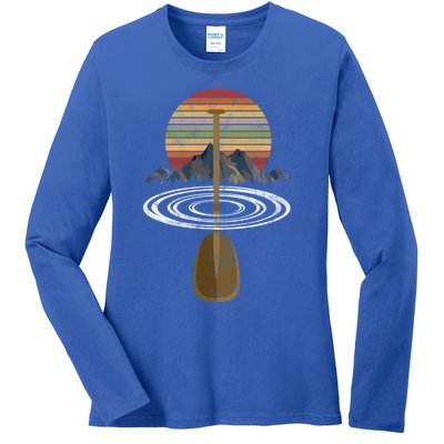 Vintage Retro Canoe Paddle And Mountains Rafting Gift Ladies Long Sleeve Shirt