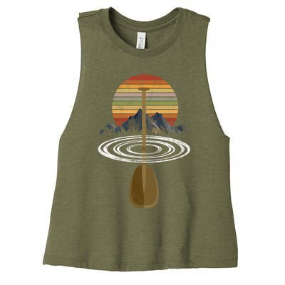 Vintage Retro Canoe Paddle And Mountains Rafting Gift Women's Racerback Cropped Tank