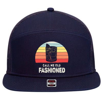 Vintage Retro Call Me Old Fashioned Whiskey Lover 7 Panel Mesh Trucker Snapback Hat