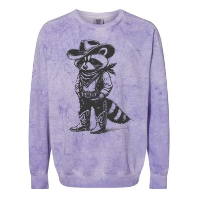 Vintage Raccoon Cowboy Cowgirl Trash Panda Western Country Gift Colorblast Crewneck Sweatshirt