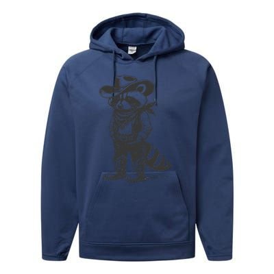 Vintage Raccoon Cowboy Cowgirl Trash Panda Western Country Gift Performance Fleece Hoodie