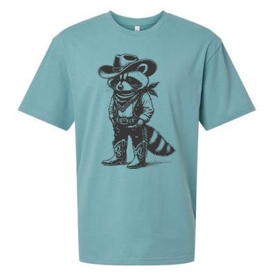 Vintage Raccoon Cowboy Cowgirl Trash Panda Western Country Gift Sueded Cloud Jersey T-Shirt