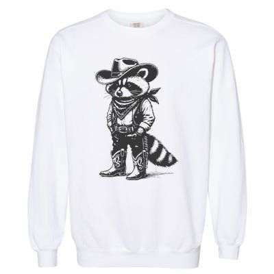 Vintage Raccoon Cowboy Cowgirl Trash Panda Western Country Gift Garment-Dyed Sweatshirt