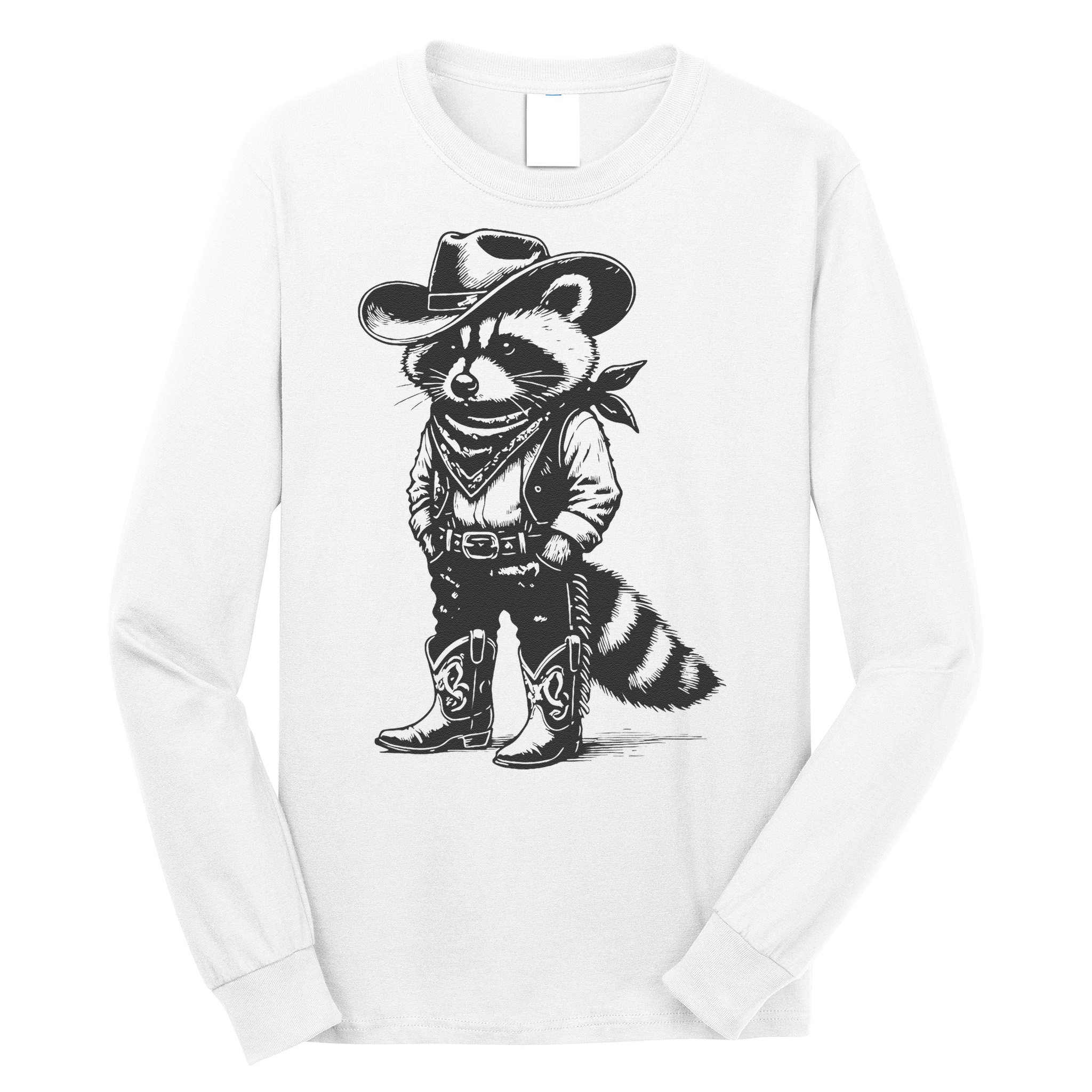 Vintage Raccoon Cowboy Cowgirl Trash Panda Western Country Gift Long Sleeve Shirt