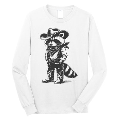 Vintage Raccoon Cowboy Cowgirl Trash Panda Western Country Gift Long Sleeve Shirt