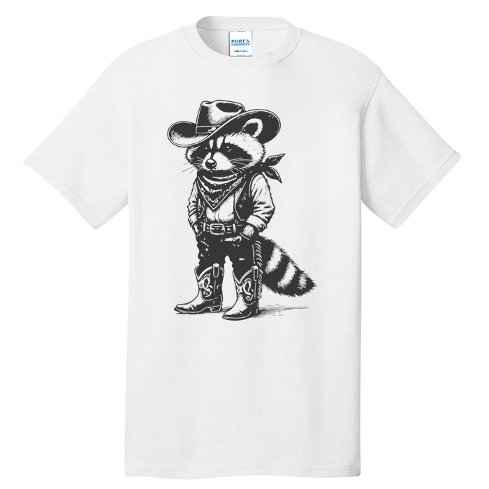 Vintage Raccoon Cowboy Cowgirl Trash Panda Western Country Gift Tall T-Shirt