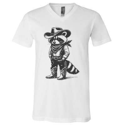 Vintage Raccoon Cowboy Cowgirl Trash Panda Western Country Gift V-Neck T-Shirt