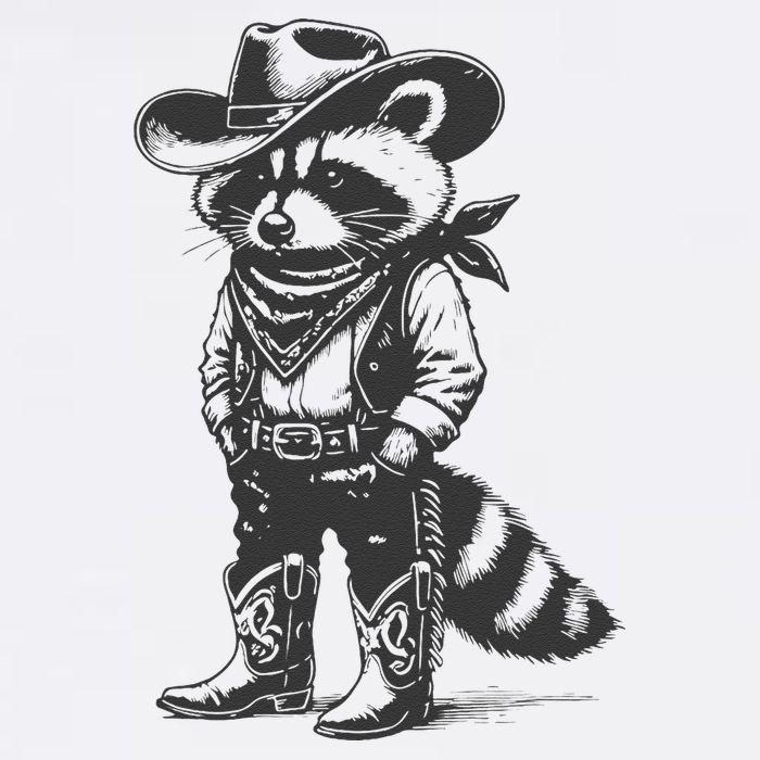 Vintage Raccoon Cowboy Cowgirl Trash Panda Western Country Gift Bucket Hat