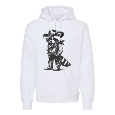 Vintage Raccoon Cowboy Cowgirl Trash Panda Western Country Gift Premium Hoodie